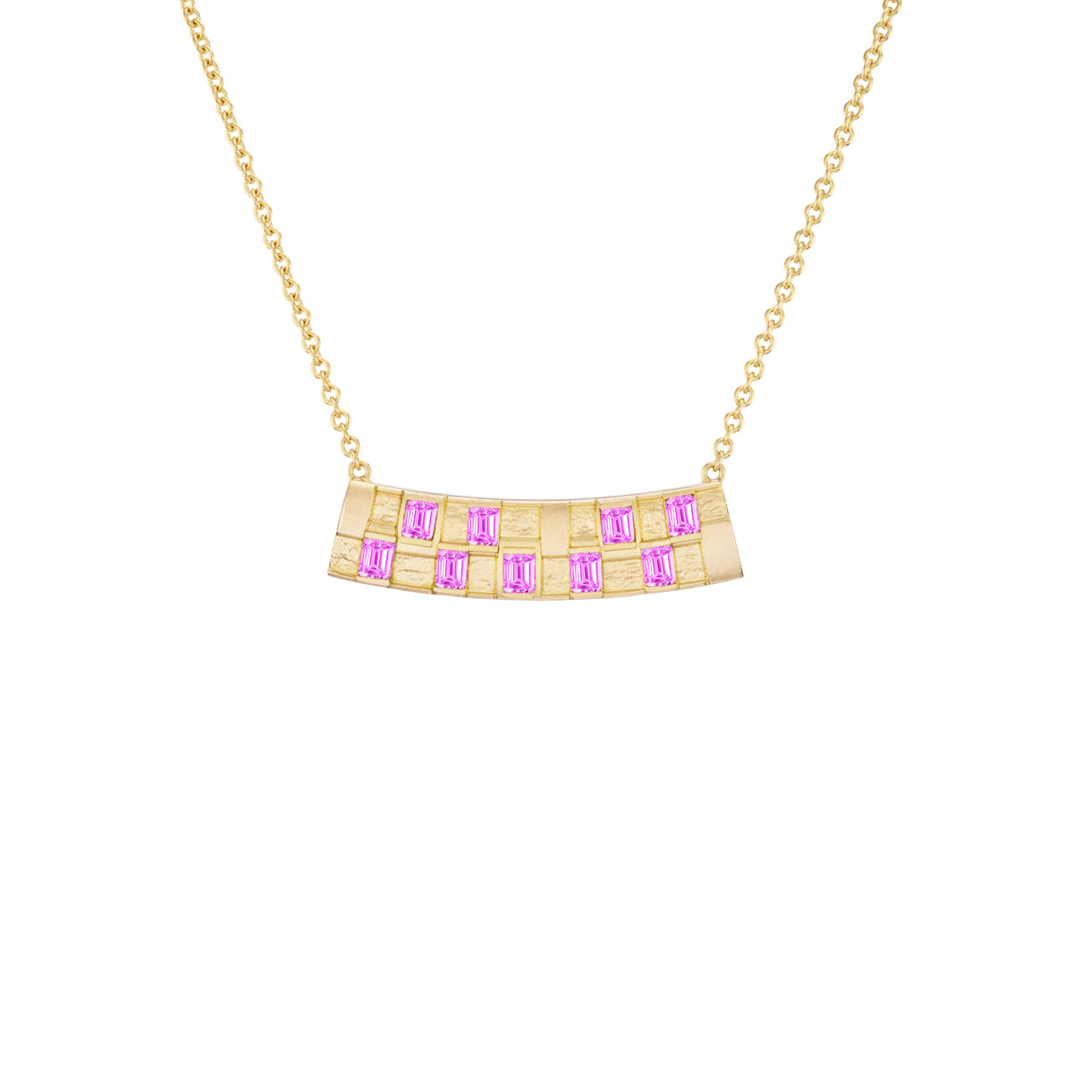 Basketweave Bar Necklace (Colored Stones)